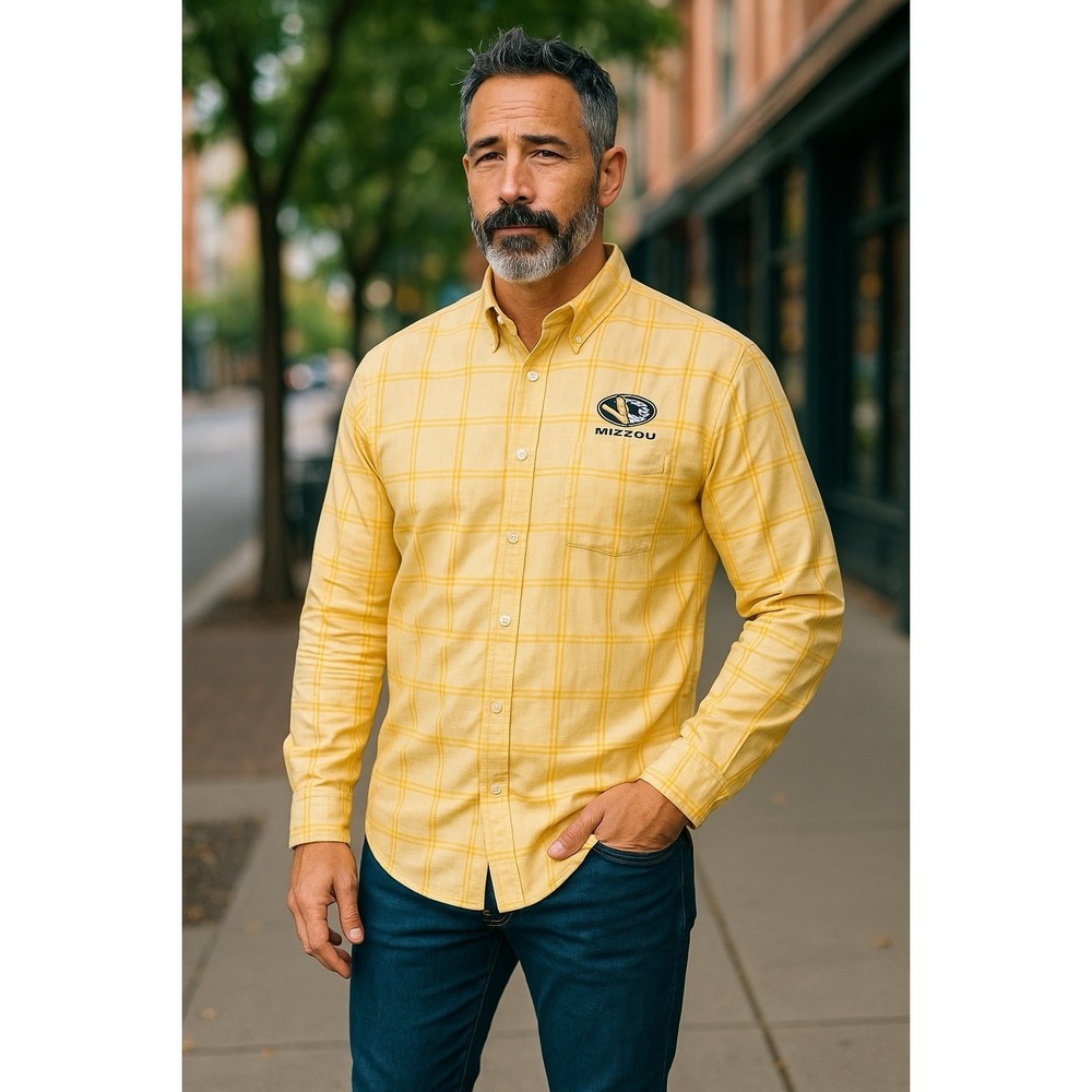 Men's Cutter And Buck Mizzou Tigers Button‎ Down Long Sleeve Shirt Yellow Size M